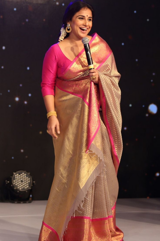 White And Pink Kanjivaram Saree