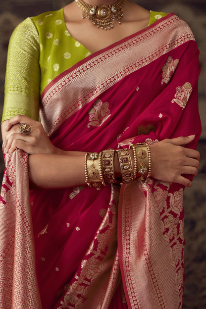 Red Dola Silk Saree with Designer Blouse