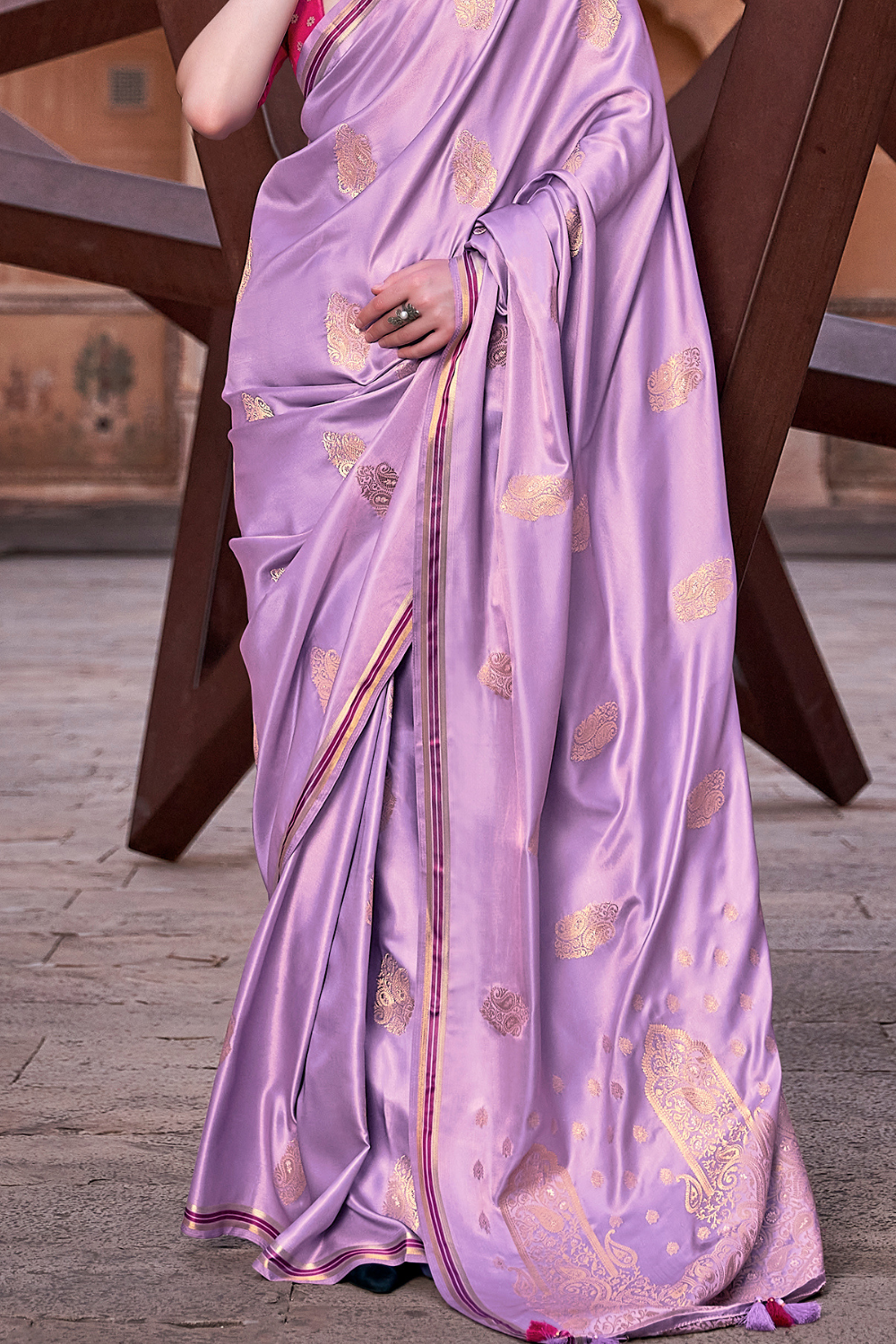 Lavender Satin Silk Saree