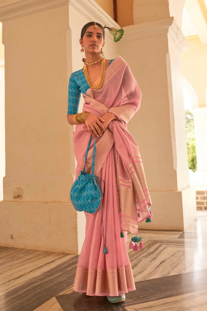 Blush Pink Organza Saree