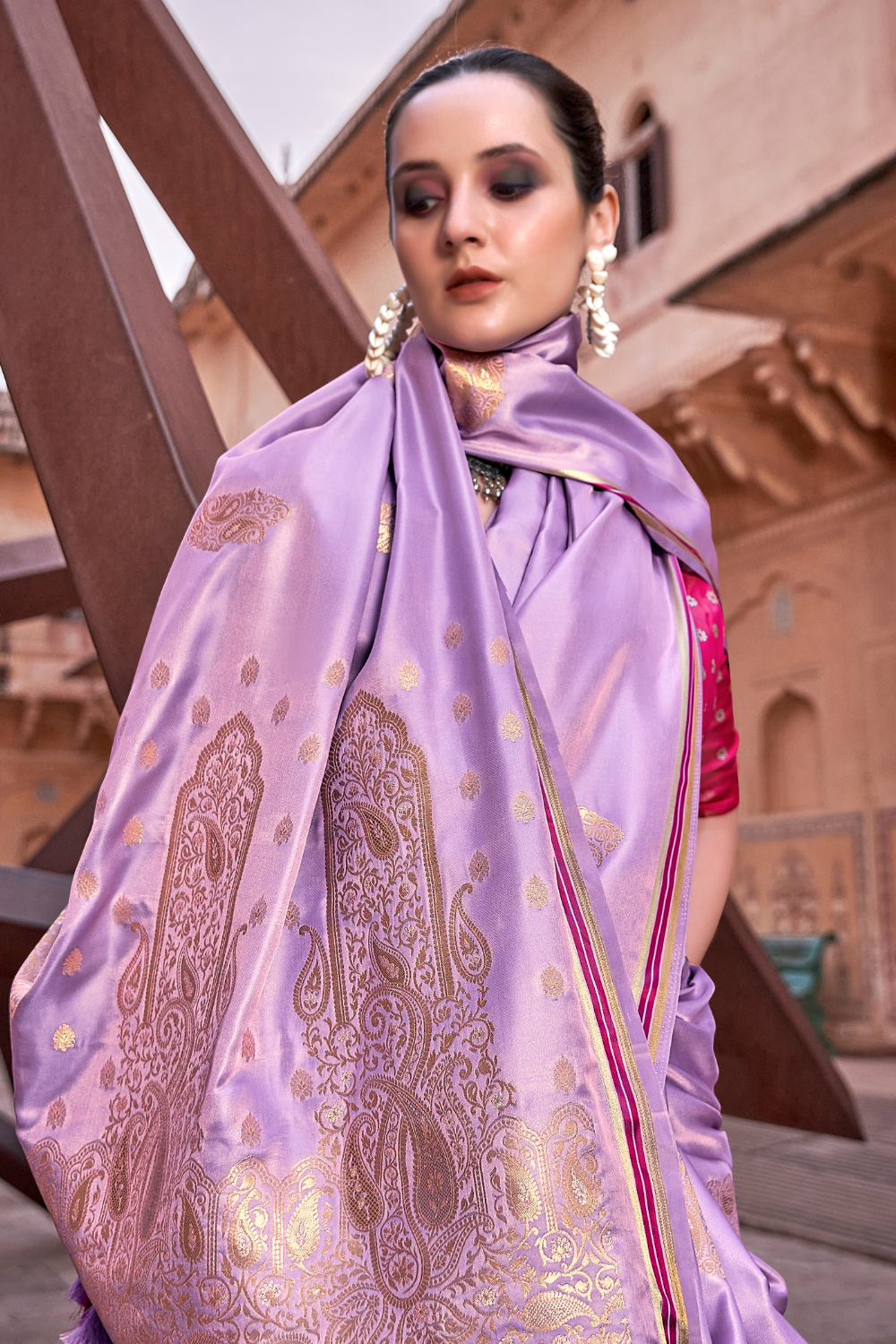 Lavender Satin Silk Saree