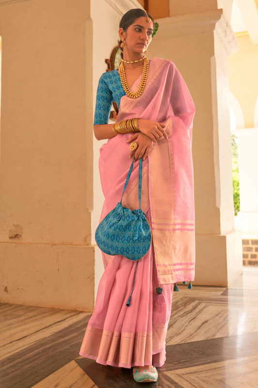 Blush Pink Organza Saree