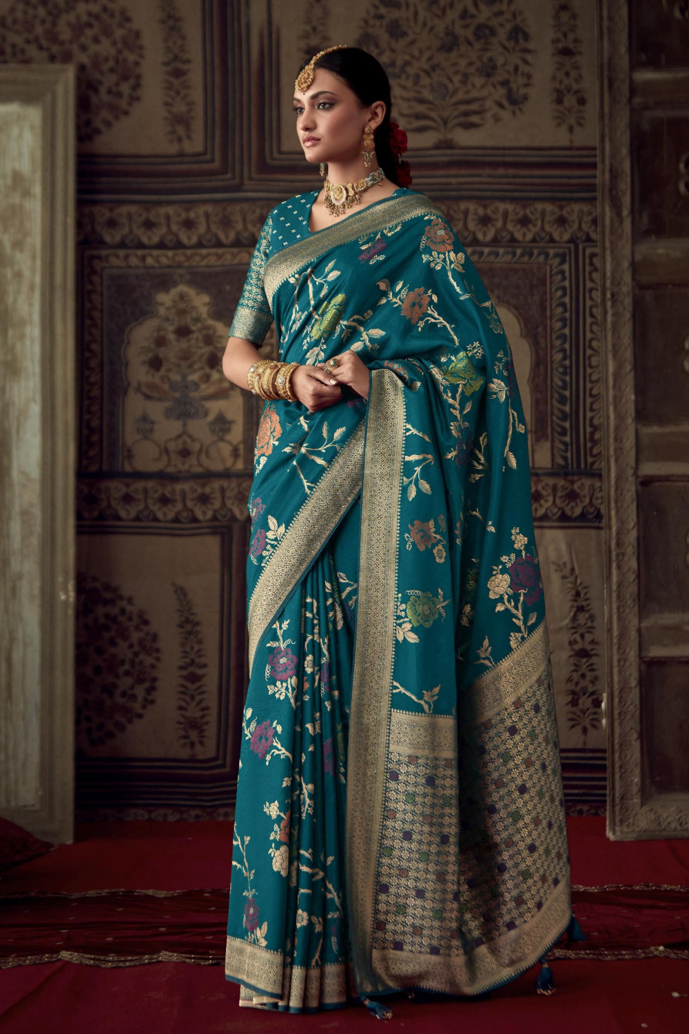 Sapphire Blue Dola Silk Saree with Designer Blouse