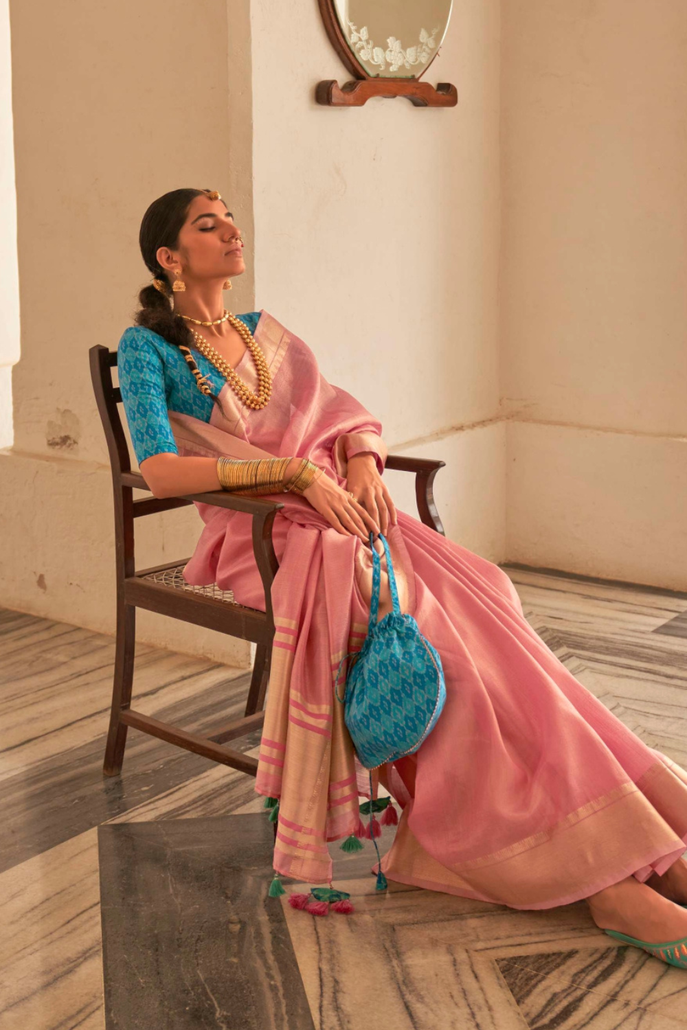 Blush Pink Organza Saree