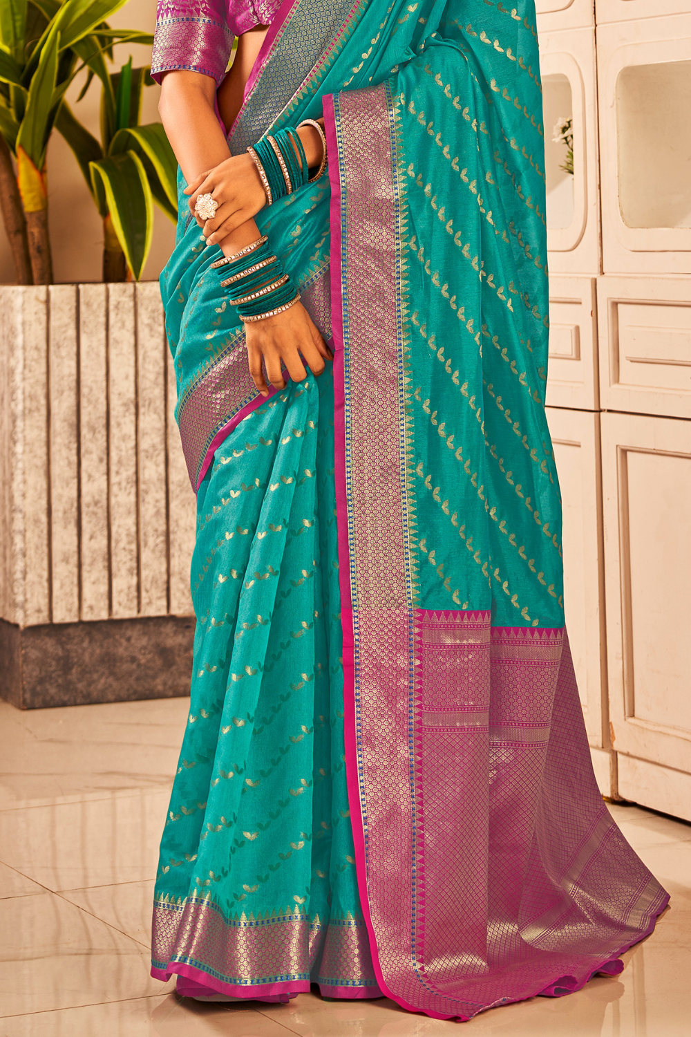 Cerulean Blue Tussar Saree