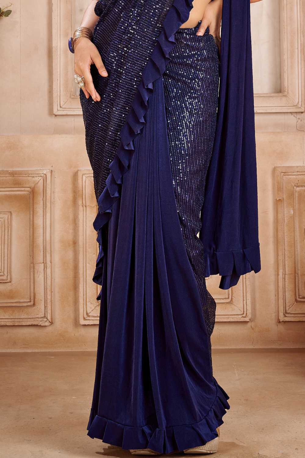 blue sequin ready to wear saree 2