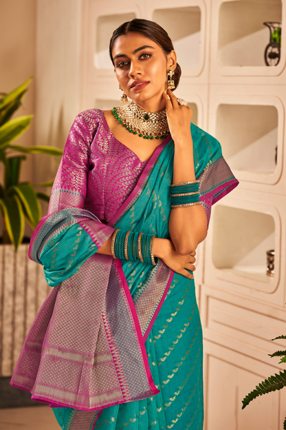 Cerulean Blue Tussar Saree