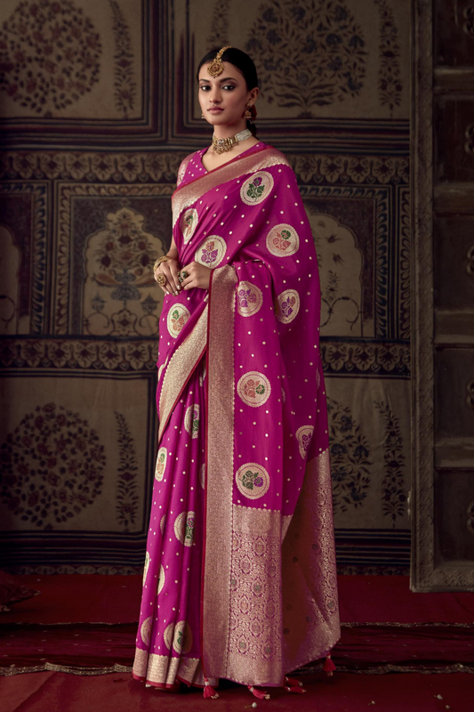 Magenta Pink Dola Silk Saree with Designer Blouse