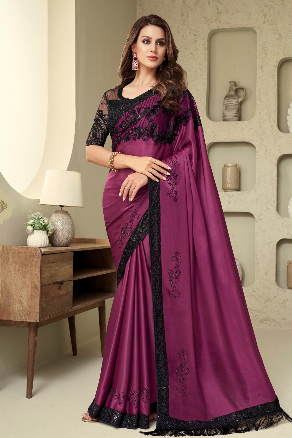 plum purple designer saree 1