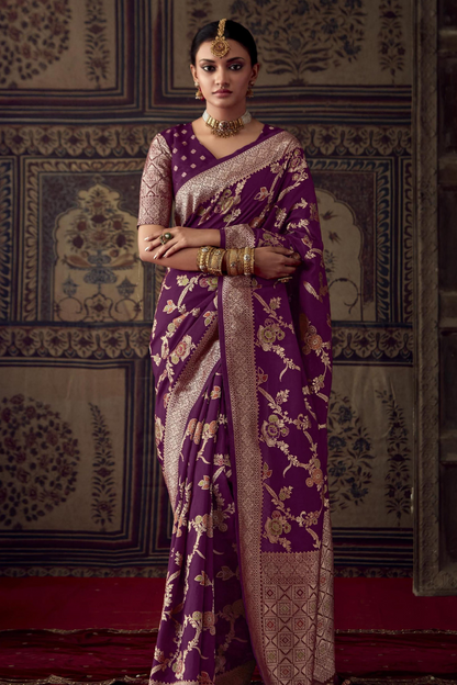 Wine Purple Dola Silk Saree with Designer Blouse