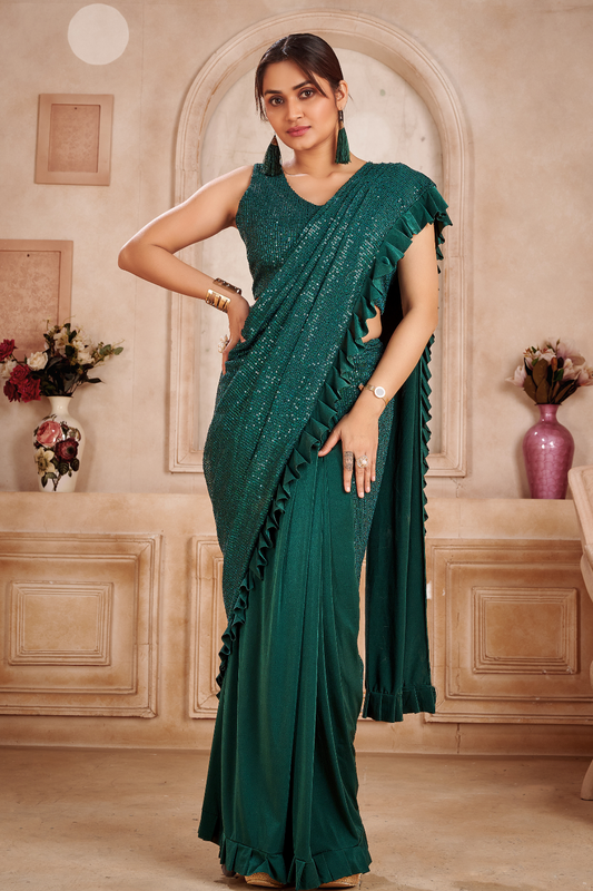 green sequin ready to wear saree 1