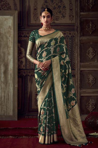 Phthalo Green Dola Silk Saree with Designer Blouse