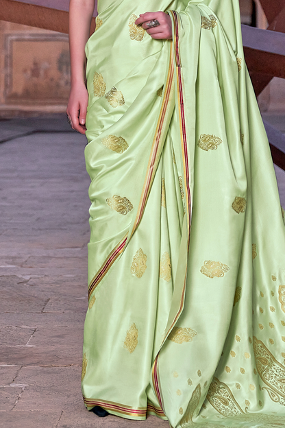 Lime Green Satin Silk Saree