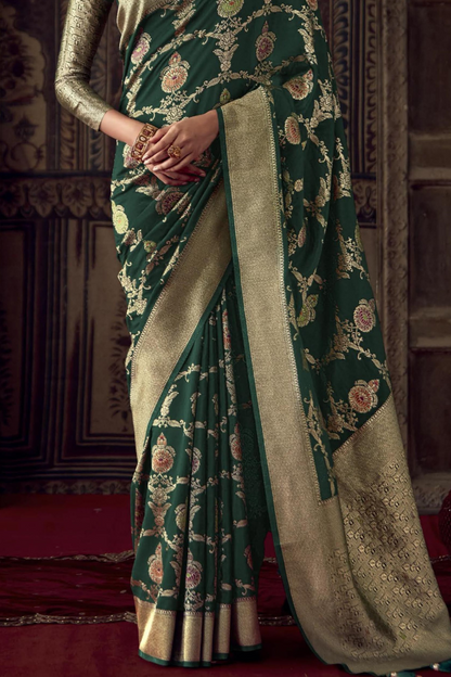 Phthalo Green Dola Silk Saree with Designer Blouse