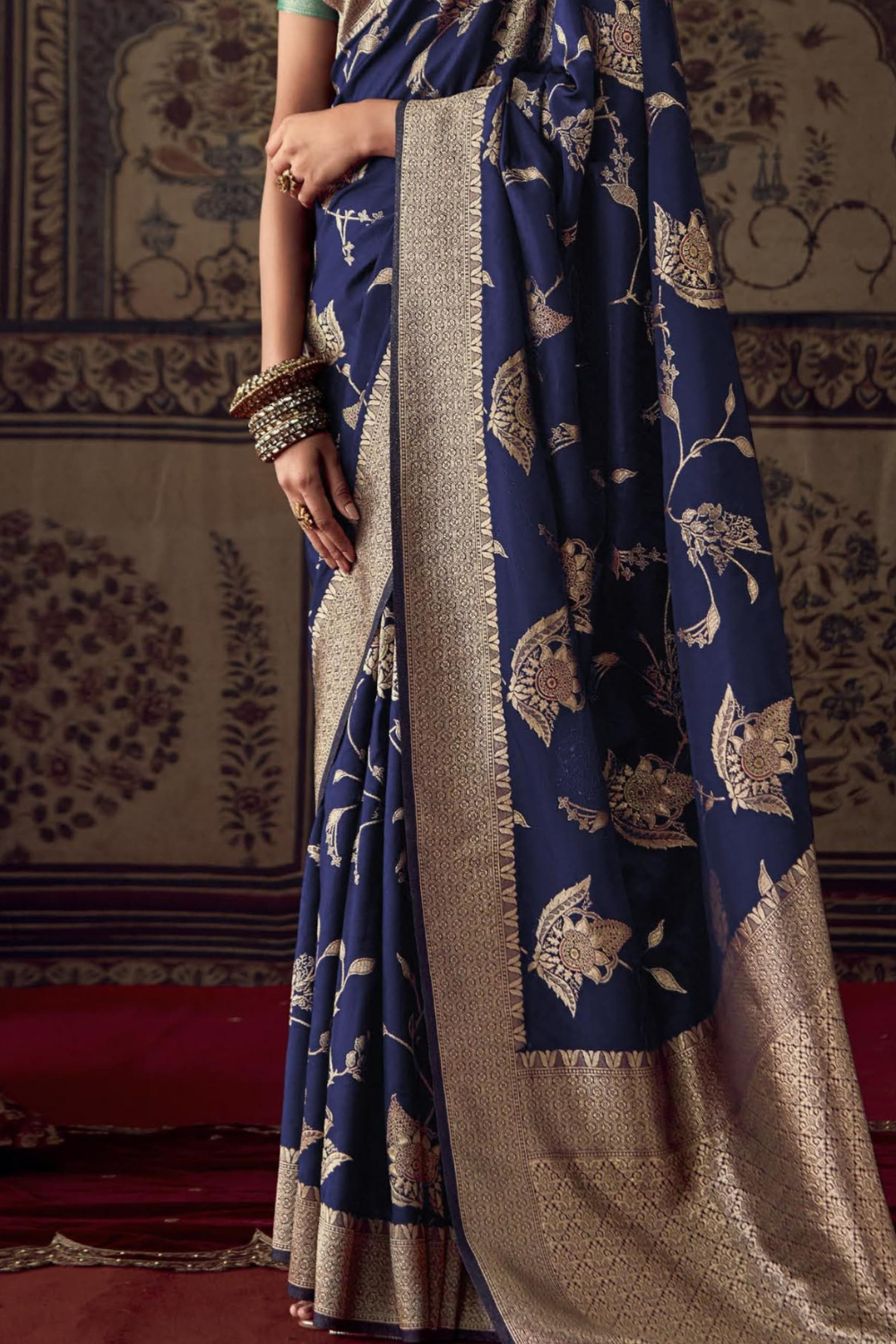 Midnight Blue Dola Silk Saree with Designer Blouse