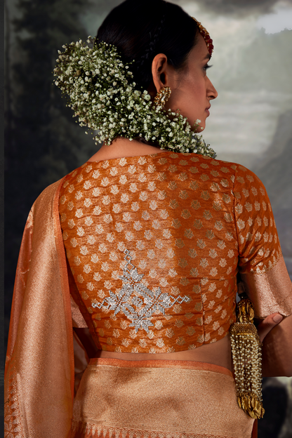 Yam Orange Organza Saree with Swarovski Work