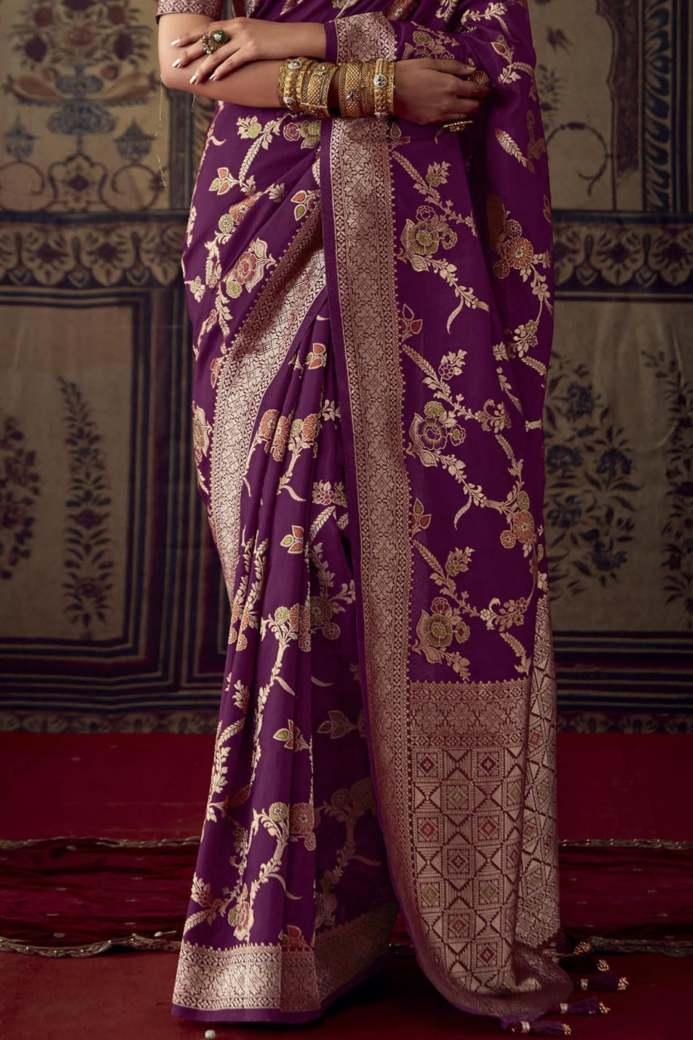 Wine Purple Dola Silk Saree with Designer Blouse