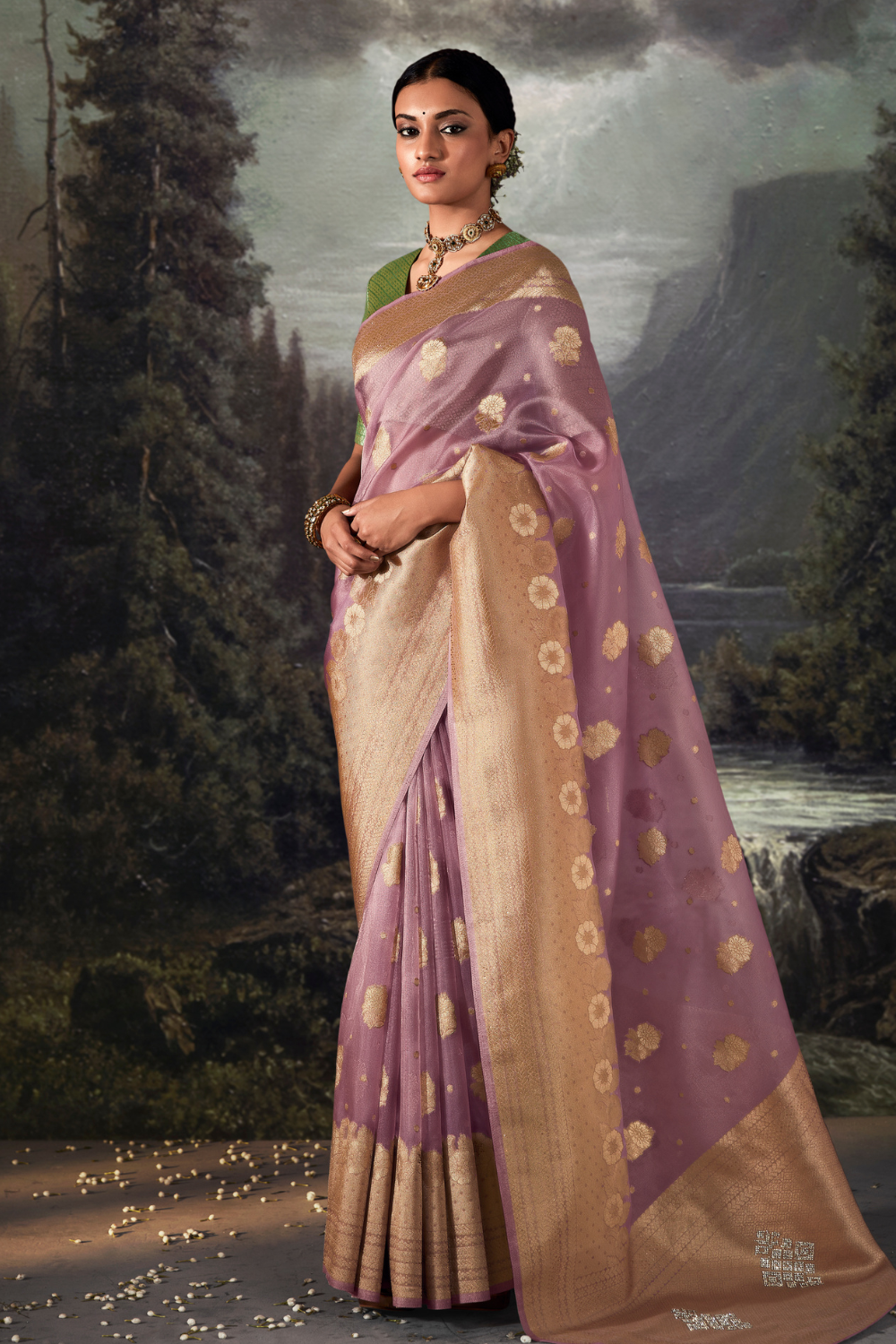 Pearly Purple Organza Saree with Swarovski Work