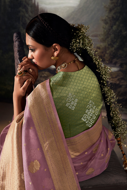 Pearly Purple Organza Saree with Swarovski Work