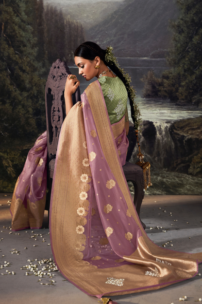 Pearly Purple Organza Saree with Swarovski Work