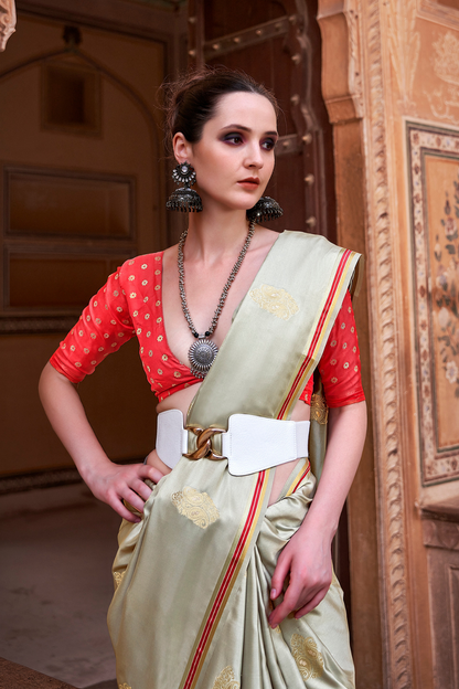 Mushroom Grey Satin Silk Saree