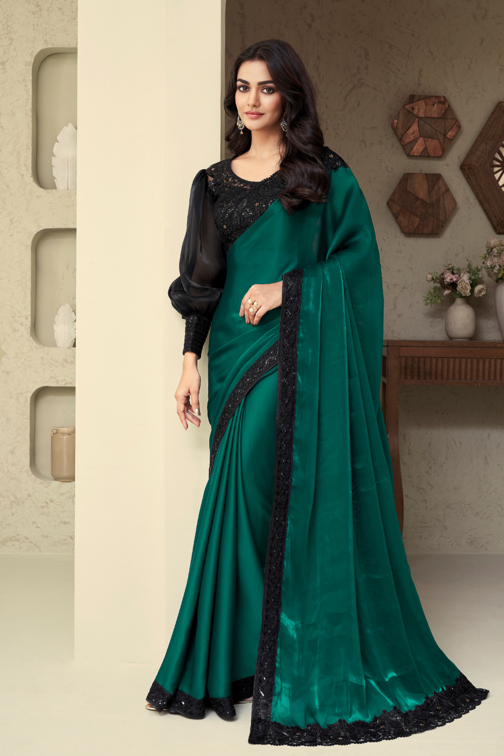 emerald green designer saree 1