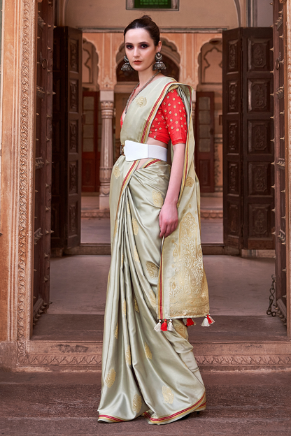 Mushroom Grey Satin Silk Saree