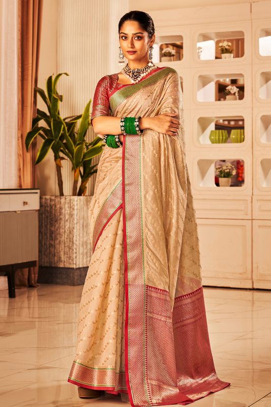 Linen White Tussar Saree