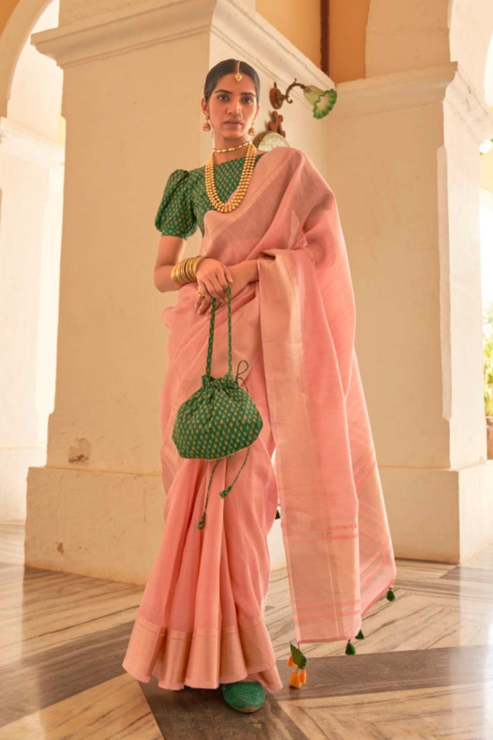 Rose Pink Organza Saree