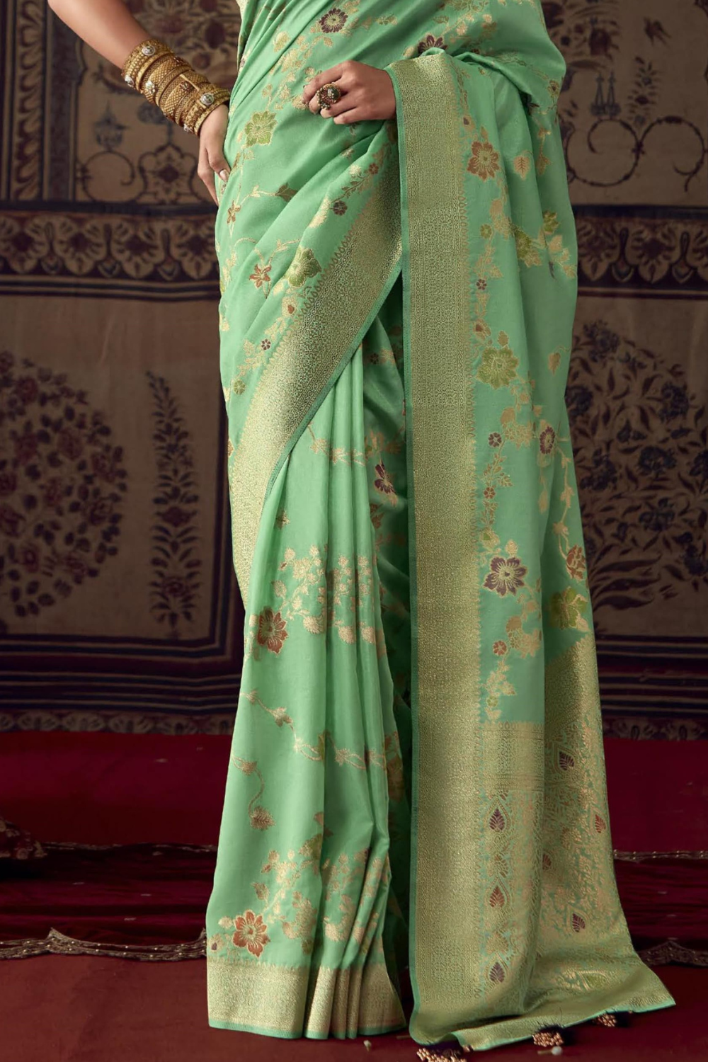 Mint Green Dola Silk Saree with Designer Blouse