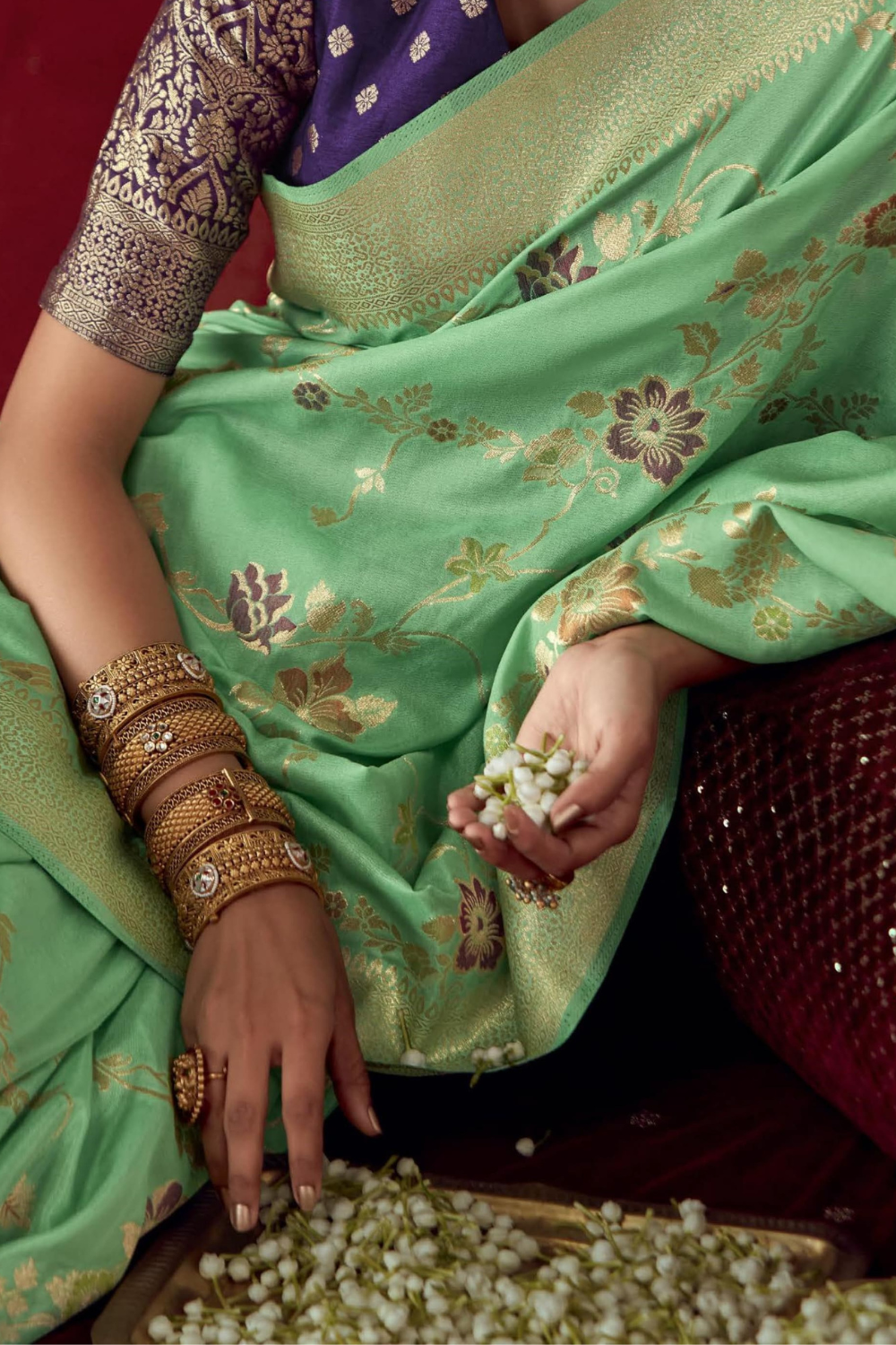 Mint Green Dola Silk Saree with Designer Blouse