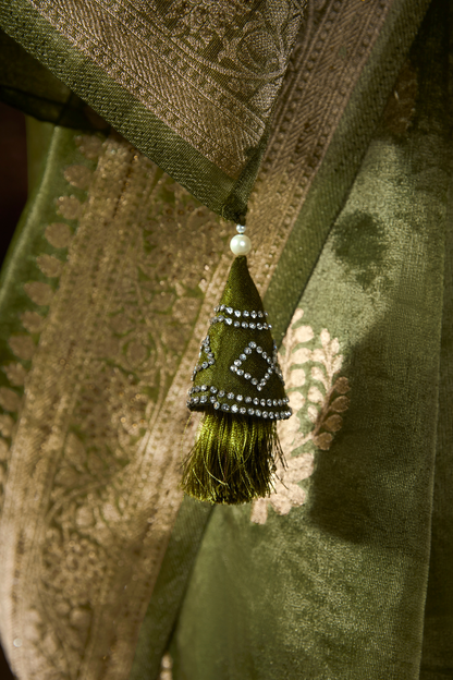 Pickle Green Organza Saree with Swarovski Work