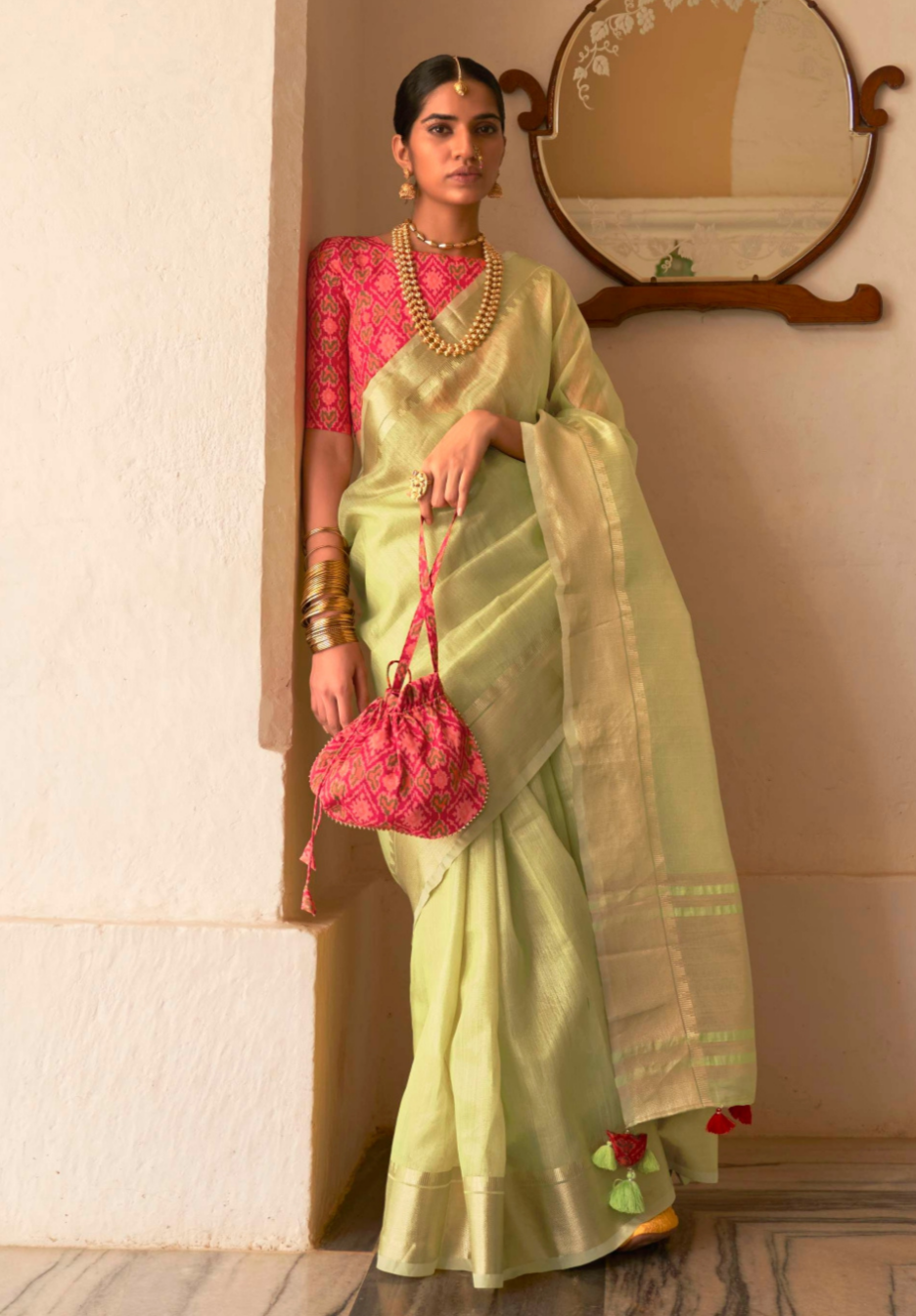 Tea Green Organza Saree