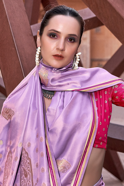 Lavender Satin Silk Saree