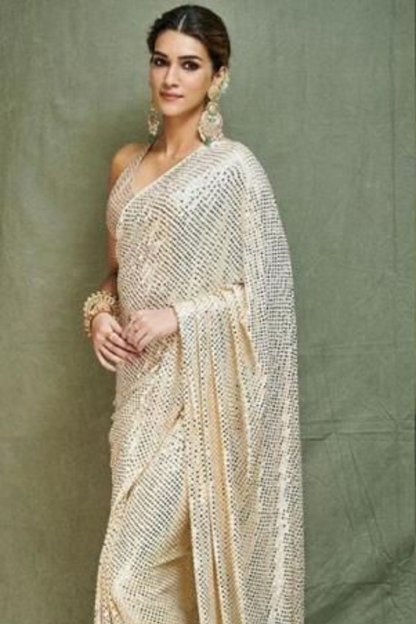 Pearl While Pure Georgette Sequin Saree