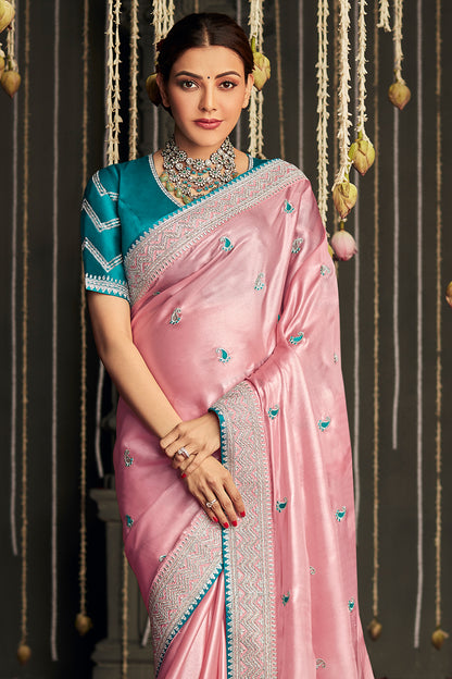 baby pink dola silk saree 5