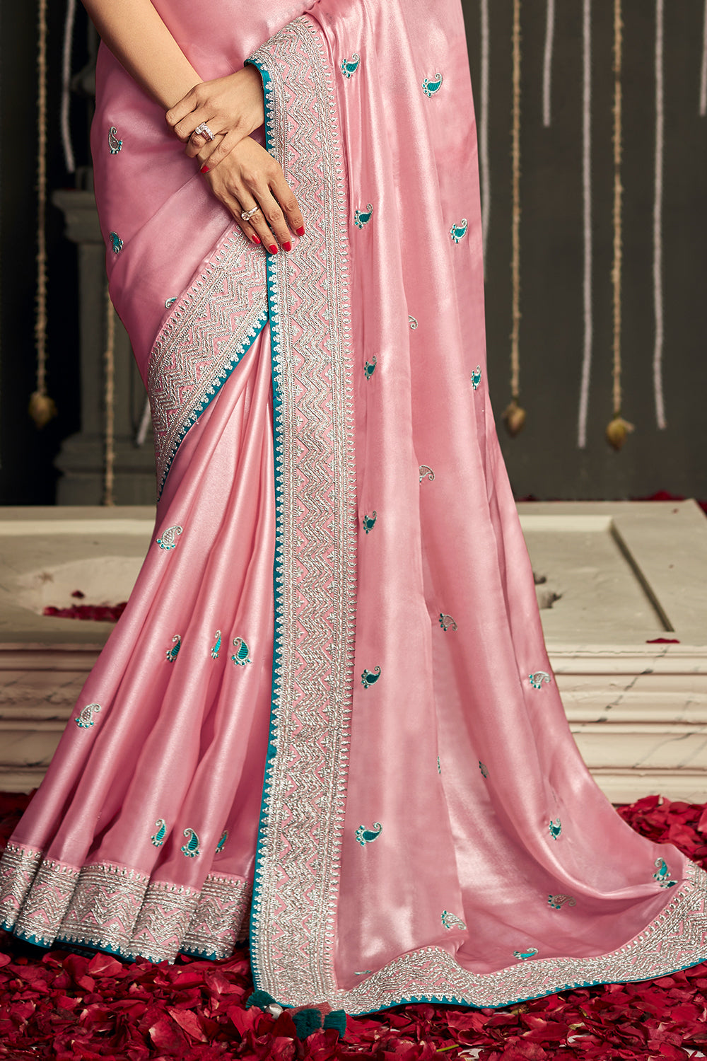 baby pink dola silk saree 6