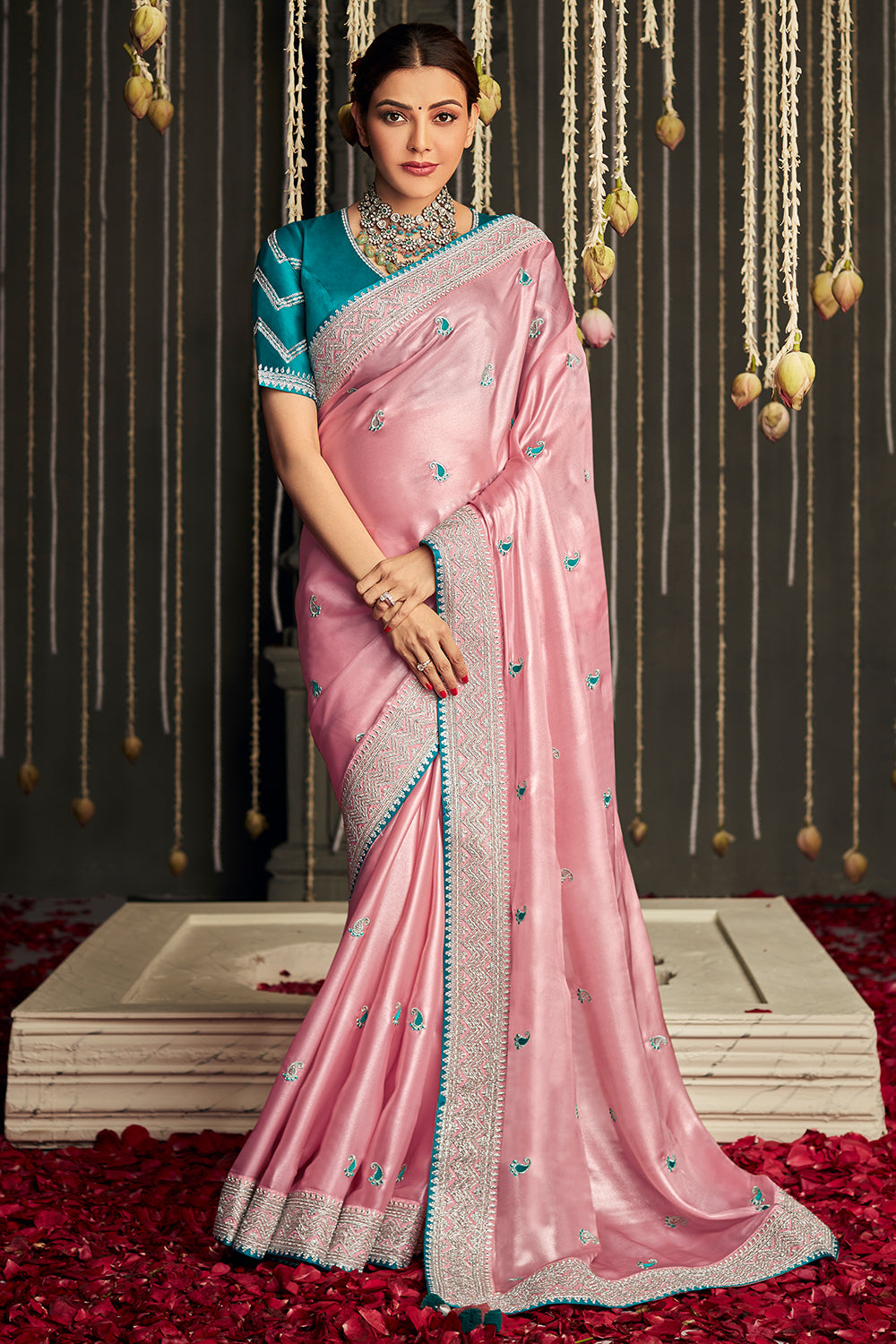 Buy Rose Pink Saree In Dola Silk With Lurex Woven Geometric Jaal KALKI  Fashion India