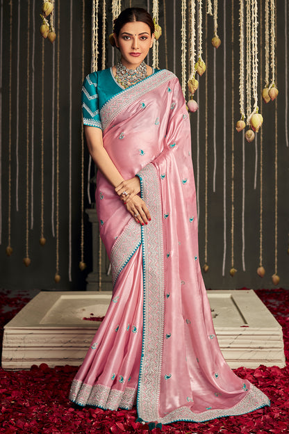 baby pink dola silk saree 1