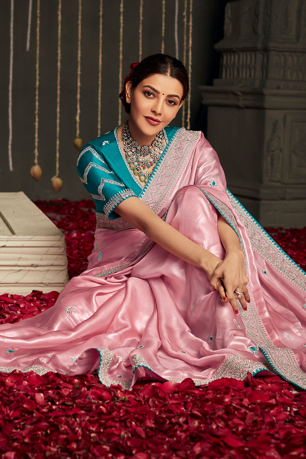 baby pink dola silk saree 2