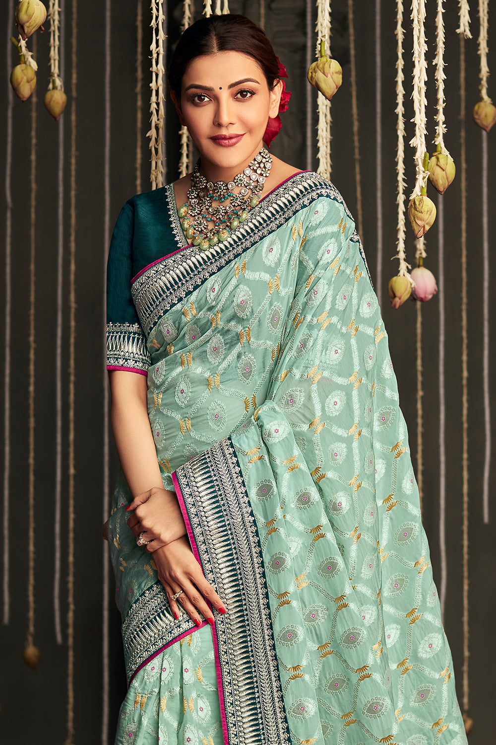 mint green dola silk saree 2