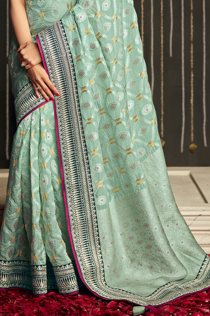 mint green dola silk saree 3