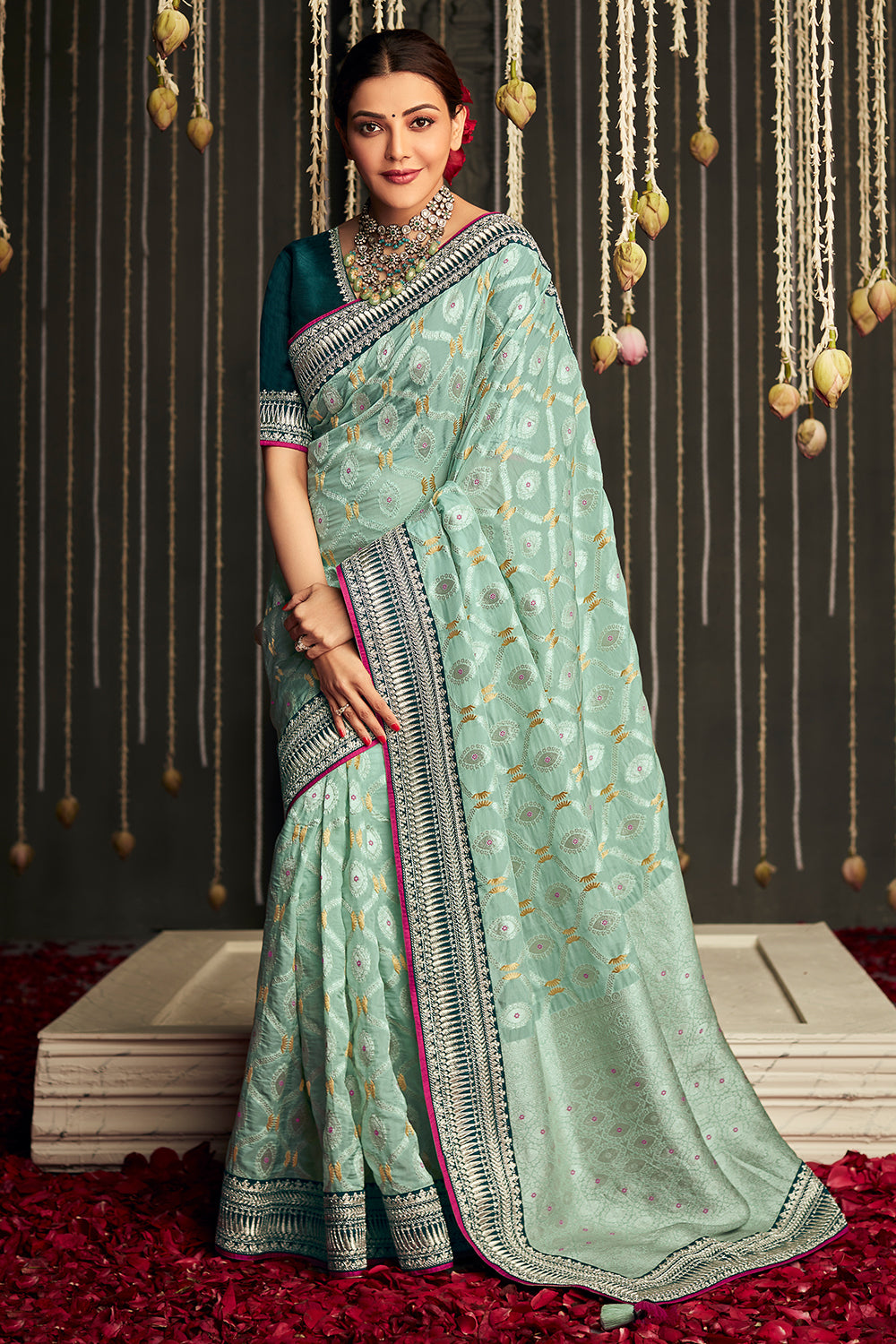 mint green dola silk saree 4