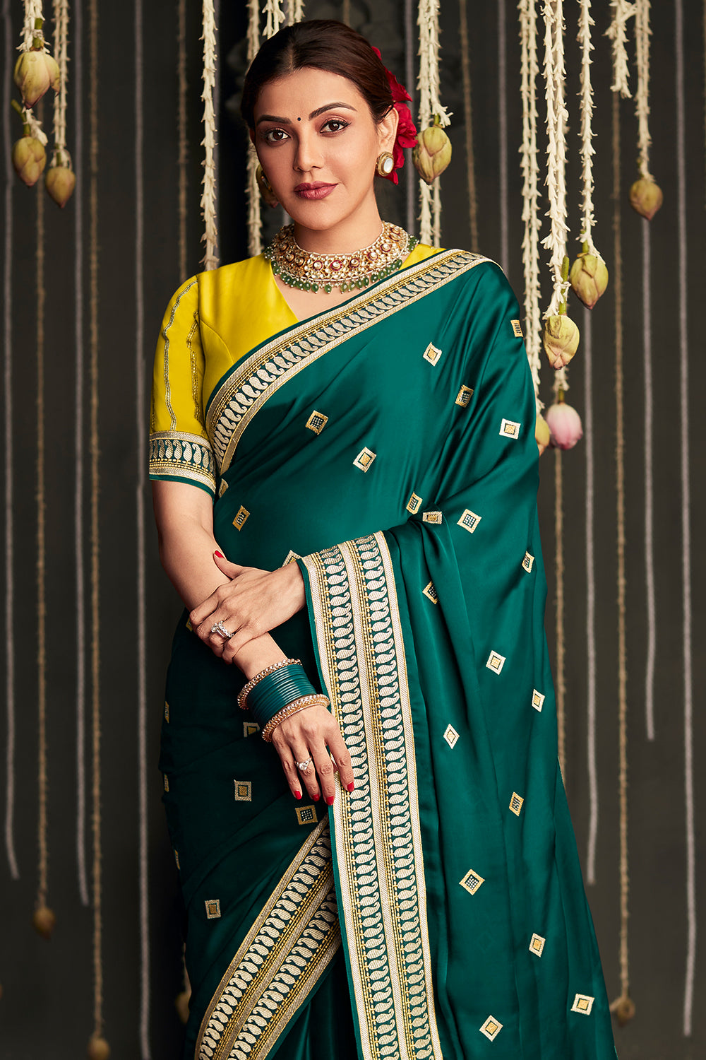 phthalo green dola silk saree 1 2