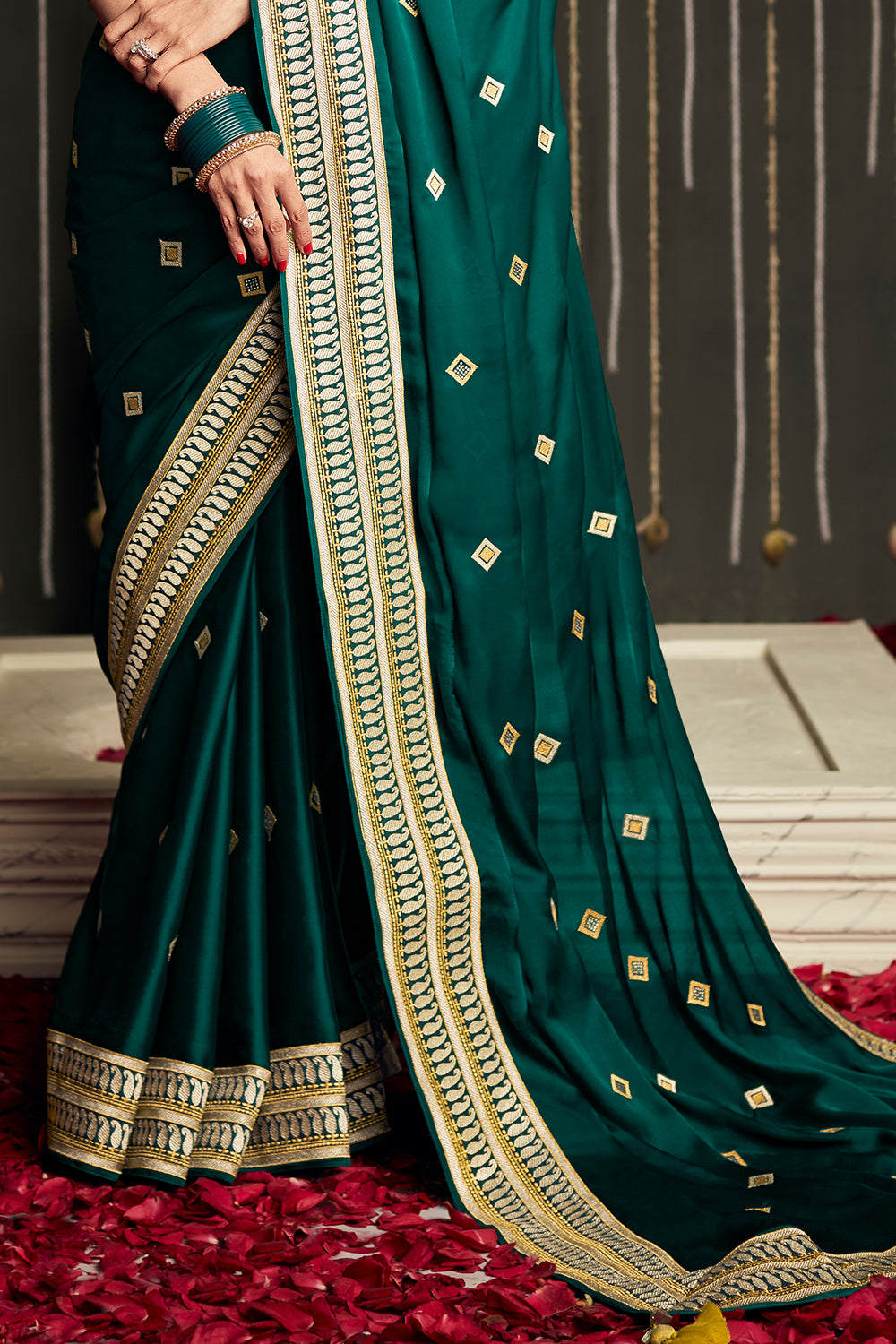 phthalo green dola silk saree 1 3