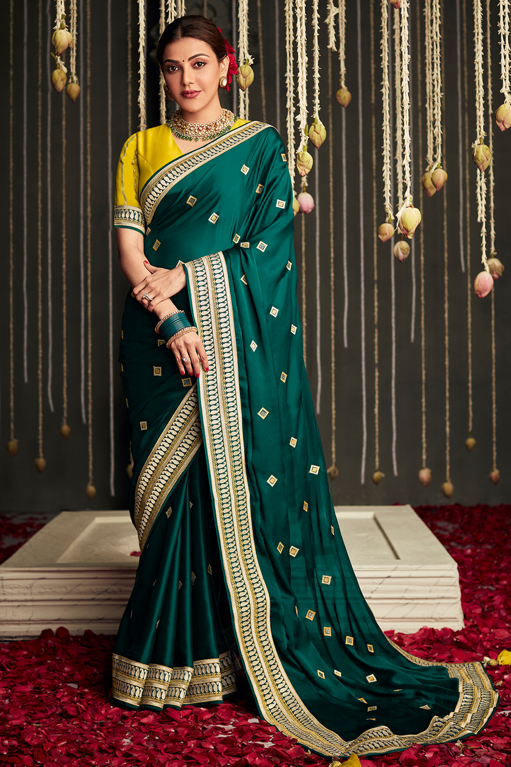 phthalo green dola silk saree 1 4