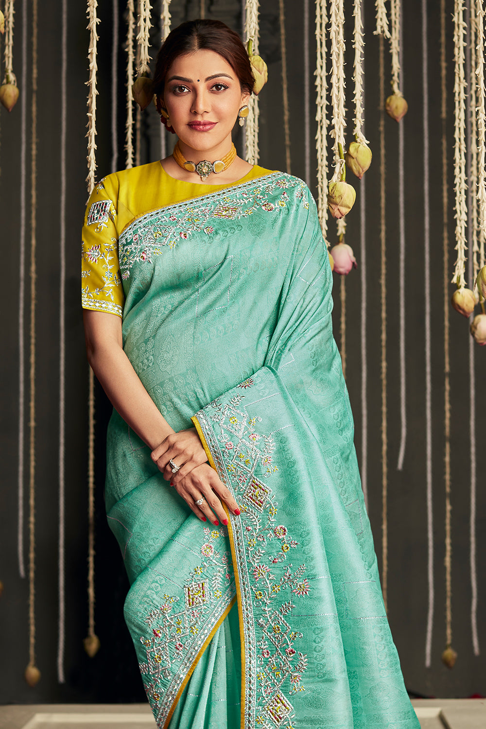 light sea green dola silk saree 1