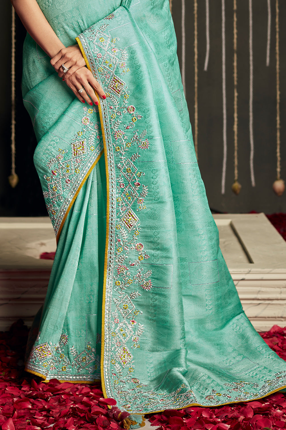 light sea green dola silk saree 3