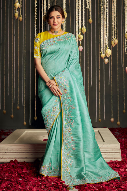 light sea green dola silk saree 5