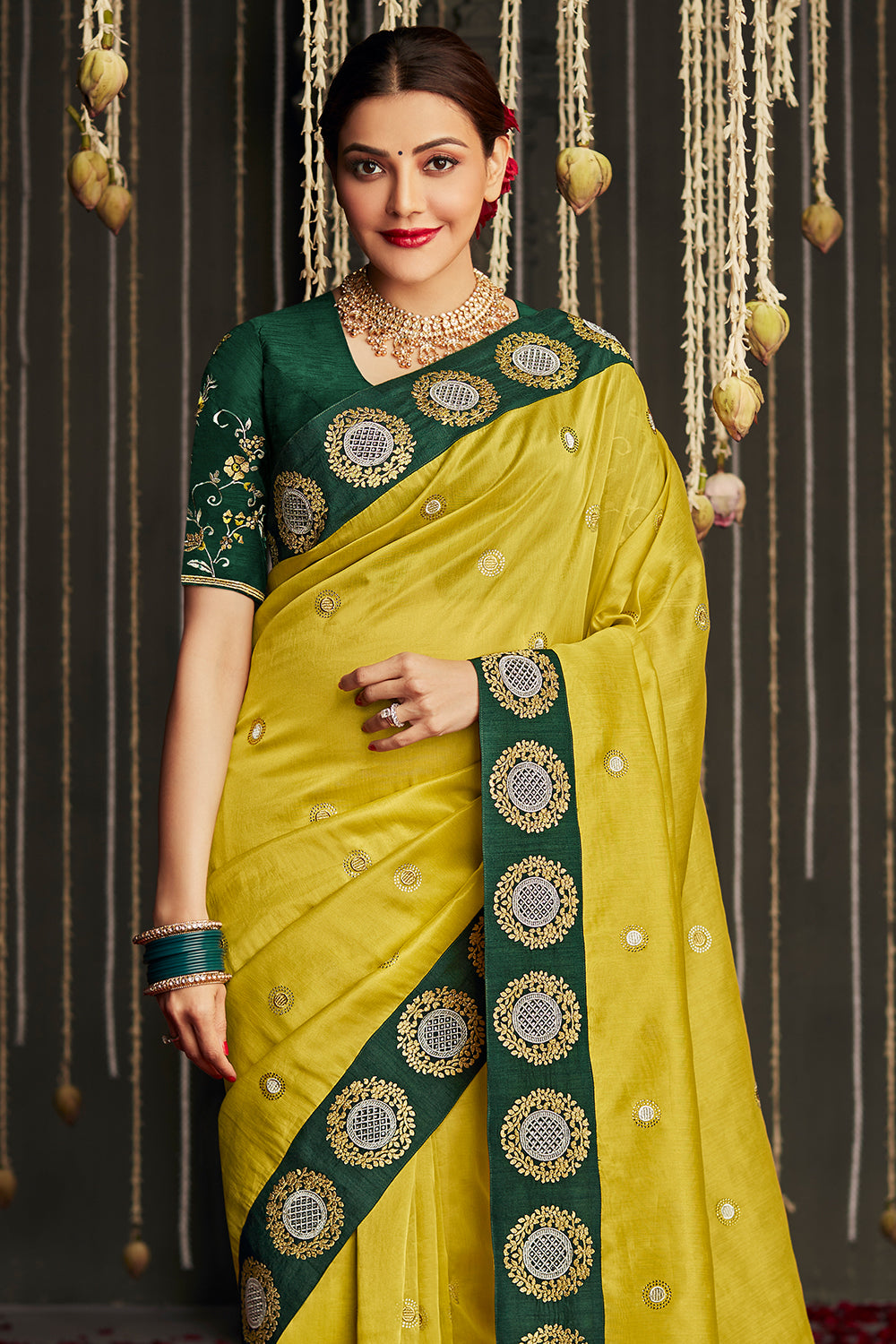 fresh yellow dola silk saree 1